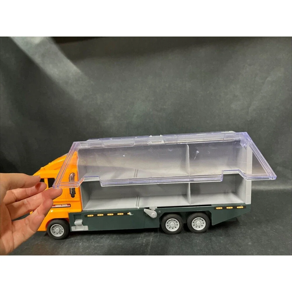 Joyin Orange Cargo Truck Semi &Trailer Holds 12 Hot Wheel Vehicles Fold Up Sides